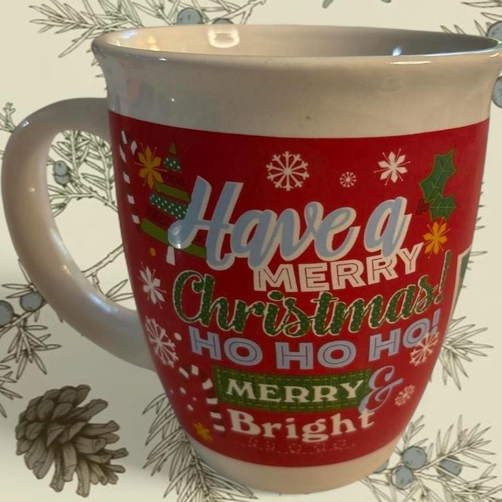Royal Norfolk Merry Christmas Ho Ho Ho Coffee Mug Red White Holiday Cocoa Cup